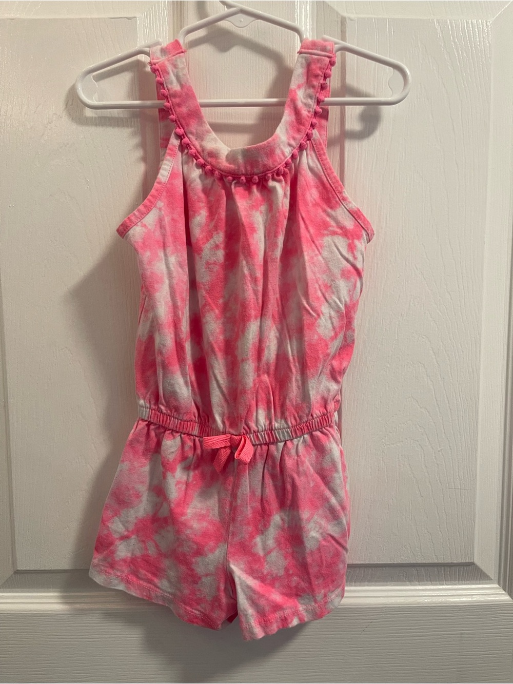 Circo Pink and White Tie-Dye Pom Trim Girls Romper